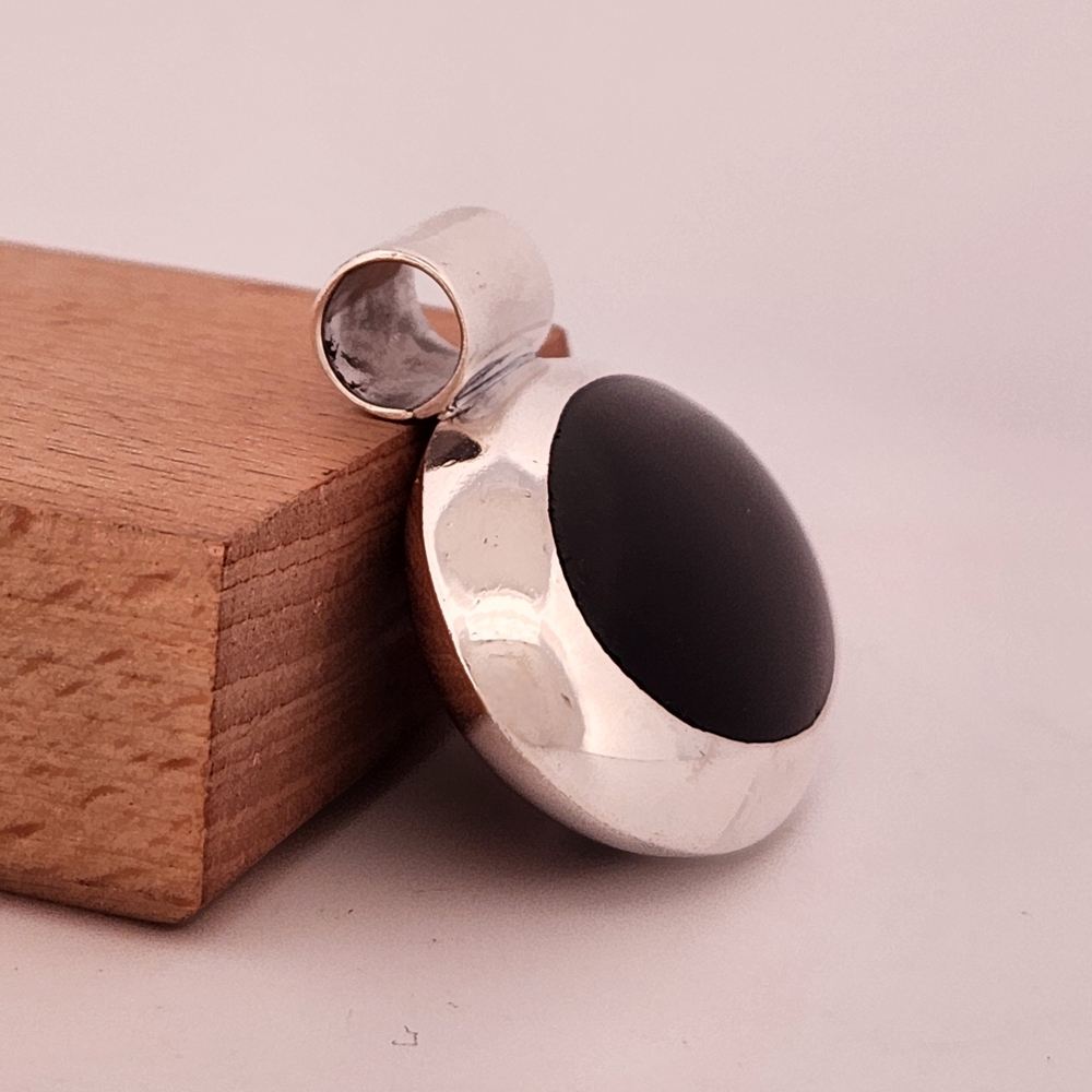 Sterling Silver Reversible Leopard Jasper And Black Onyx Slide Pendant - Picture 4 of 4